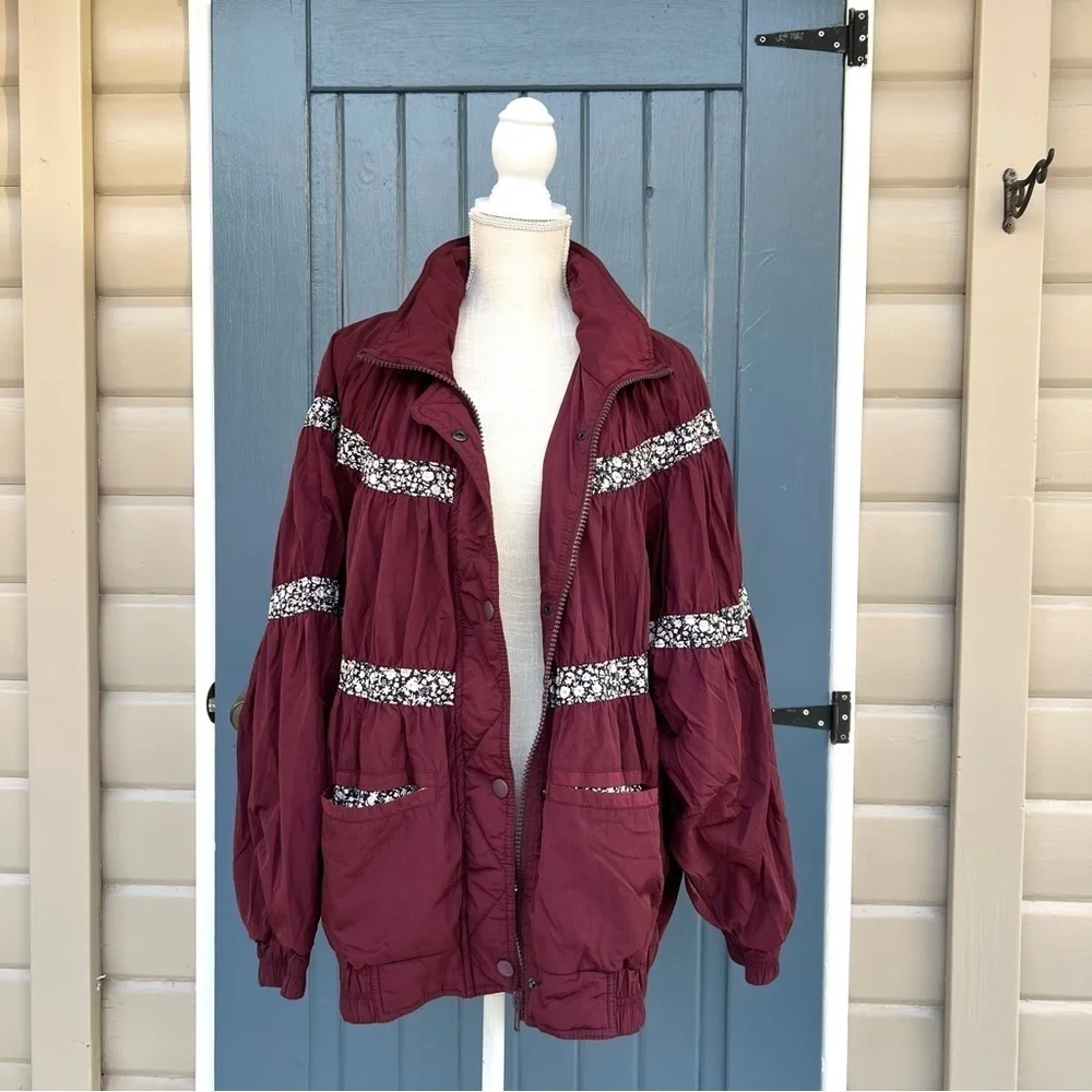 Free People On My Mind Bomber Jacket Women Size L  Mulberry